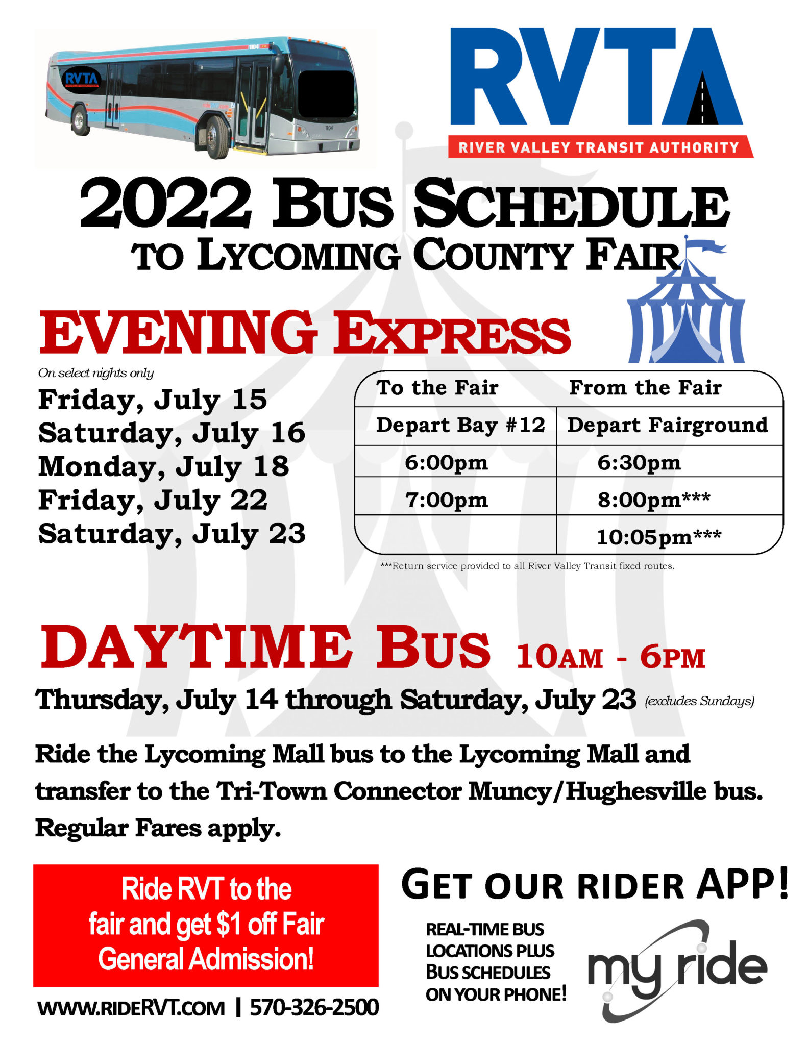 2022 RVTA Bus Schedule for 151st Lycoming County Fair – River Valley