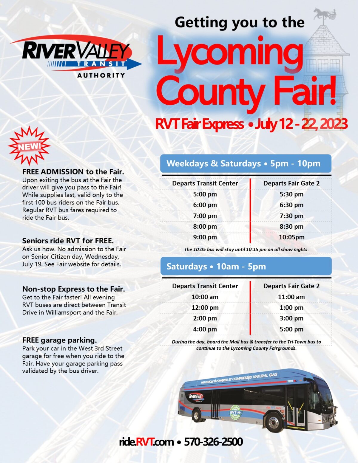 2023 RVT Bus Schedule Lycoming County Fair River Valley Transit Authority